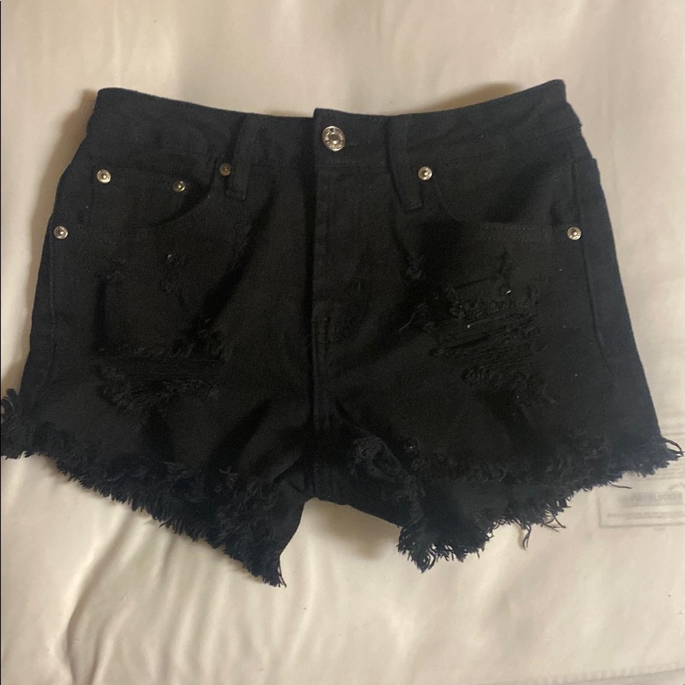 Aeropostale Black Jean Shorts Distressed Frayed Hem
